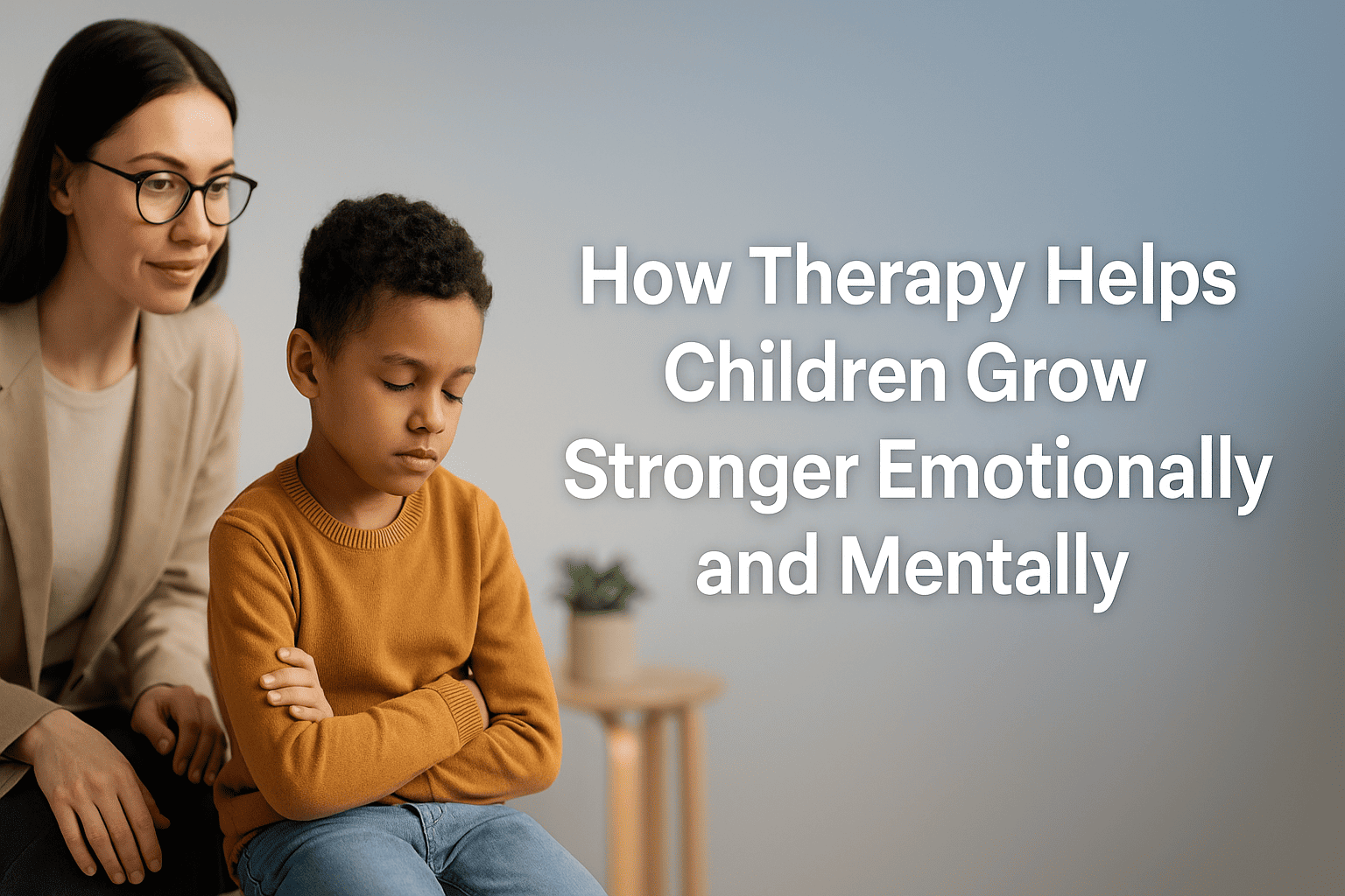"Happy child and therapist in a calm room setting, representing kids and teen therapy in Louisville KY."